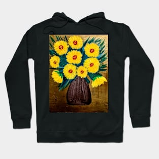 sunflowers in a metallic silver and black vase Hoodie